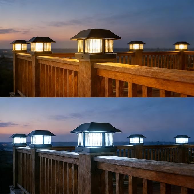 Dynaming 4x4 Solar Post Cap Lights Outdoor with 2 Color Modes, Fence Post Solar Lights Black Shell Brightness LED Lantern Lamps Waterproof for Garden Deck Patio, Fit 4x4 Wooden/Vinyl Posts, 8 Pack