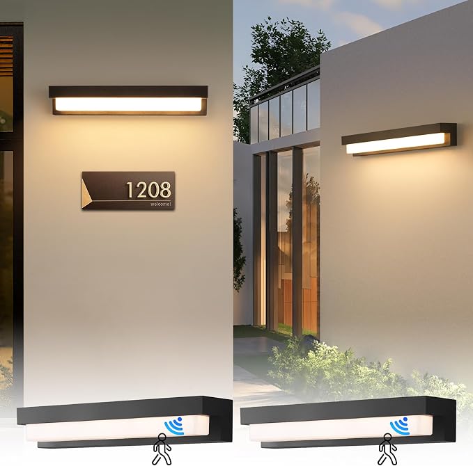 Boajuna Outdoor Solar Wall lamp, Dusk to Dawn Motion Sensor Lantern with 3 Lighting Modes, Wireless Exterior Solar Porch Lights Wall Mount Patio Fence Outdoor Light Fixture