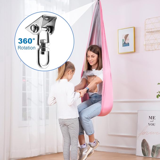 Therapy Swing Hammock Kids Cuddle Sensory Swing Indoor Therapeutic Hammock 360° Rotating Double Layer Elastic Rocking Cloth Swing Gifts for Children with ADHD SPD Asperger Autism (Pink+Grey)