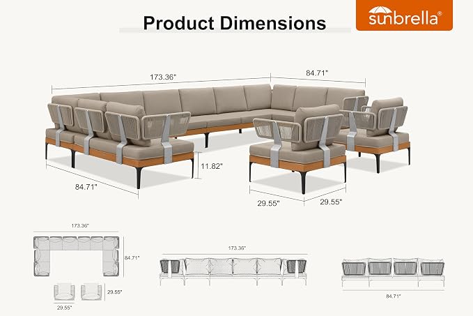 PURPLE LEAF Patio Furniture Set Outdoor Conversation Sets with Fade-Resistant Cushions and Coffee Table 12 Pieces Aluminum Modern Wicker Sofa Chairs for Balcony Yard Garden, Taupe
