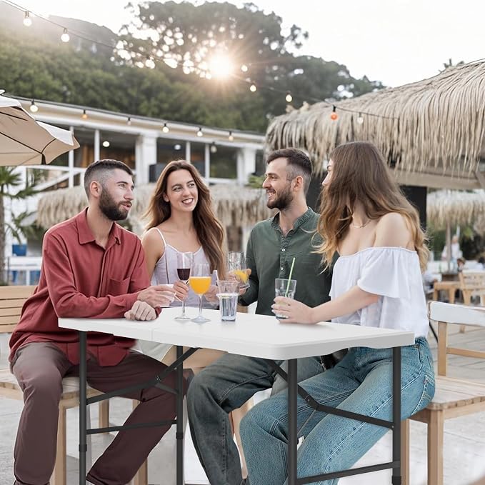 4 Ft Plastic Folding Table,Heavy Duty Portable Table for Indoor & Outdoor,350lbs Weight Capacity,Premium Solutions for Camping,Picnic,BBQ and Party