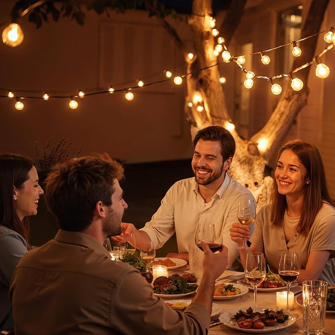 25FT G40 LED Outdoor String Lights with 10+1 Bulbs, Plug-in, Brown | Waterproof, Shatterproof, Dimmable, Connectable, Energy-saving, Patio Lights Porch Balcony Backyard Party Classroom Decor