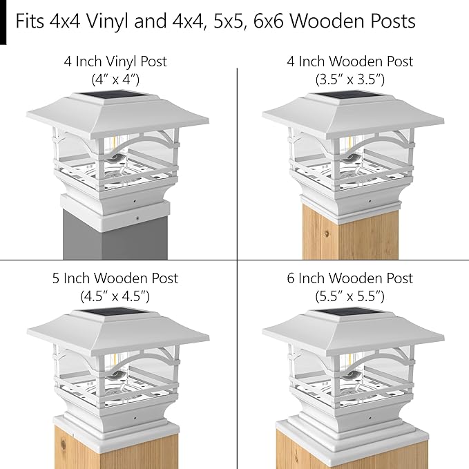 Edison Solar Outdoor Post Cap Lights - 4x4 5x5 6x6 - Bright LED Light for Fence Deck Garden or Patio Posts - Pearl White (2 Pack) | Pearl White, fence/deck/garden/patio posts, diecast aluminum & glass, bright 30lm warm white LED, auto-on, 8h, cordless,...