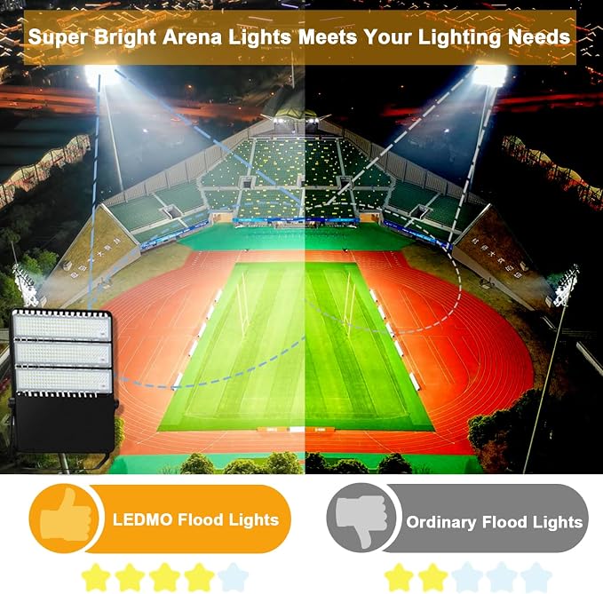 ledmo 360W LED Stadium Flood Lights Outdoor Adjustable Mount | Super Bright 42000LM 5000K LED Arena Lights Commercial Lighting Fixture for Garage Yard