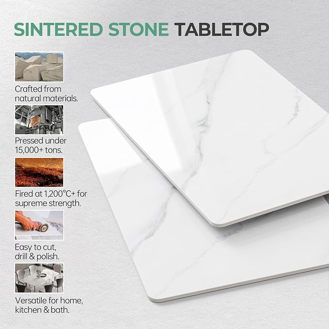 Rectangle Table Top,39.3” x 23.6 ” White Sintered Stone Tabletop, DIY Replacement & Cover Marble Desktop, Scratch & Wear Resistant, Easy to Clean, Suitable for Indoor & Outdoor