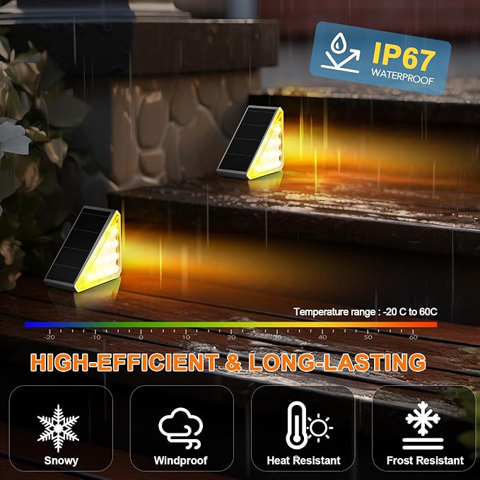 AUDLES Solar Step Lights,12 Pack Warm White Stair Lights Outdoor Waterproof | LED Solar Deck Light for Outside, IP67-WATERPROOF Light Decor for Stair, Deck, Front Step, Front Porch, Patio and Backyard