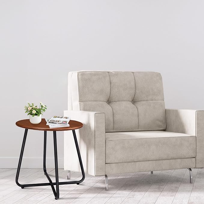 Outvita Indoor and Outdoor Side Table, Small Patio Side Table, Metal Round Portable Waterproof Weather Resistant End Table for Patio, Garden, Balcony, Yard, Wood Grain Color, Set of 2