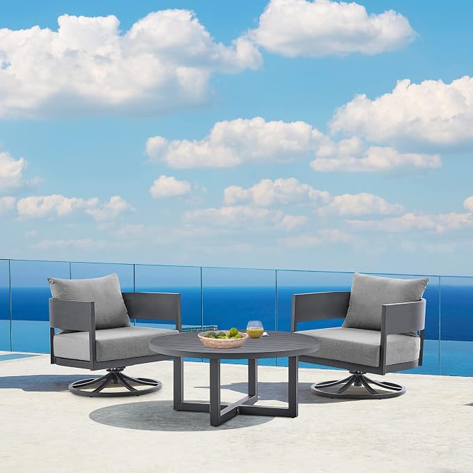 Armen Living Argiope Outdoor Patio Round Coffee Table in Grey Aluminum