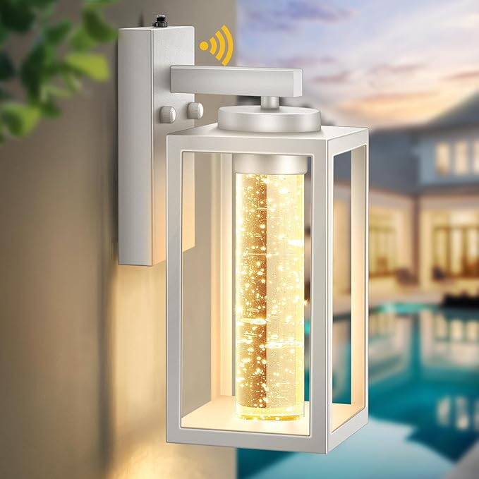 VIANIS White Outdoor Sconce Lights Integrated 10W LED Light Source, Waterproof Exterior Light Fixture Wall Mount Lantern for House Patio, Modern Porch Lights Outdoor Crystal Bubble Glass, Anti-Rust