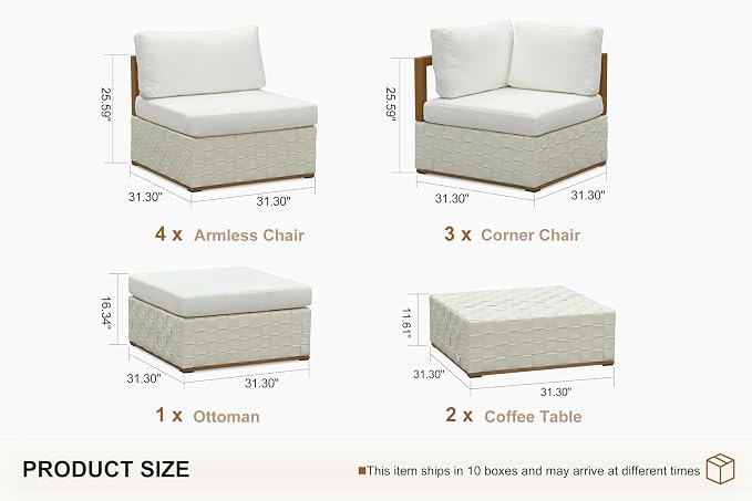 PURPLE LEAF Patio Outdoor Furniture Set 10 Pieces, Premium Leather Outdoor Couch Sectional Sofa, Patio Couch for Porch with Olefin Cushions, Patio Conversation Sets for Porch, Balcony, Garden, White