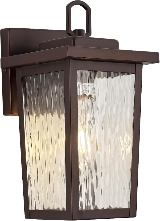 Oil Rubbed Bronze Exterior Wall Light Fixture, Outdoor Wall Lantern with Clear Water Glass, Outside Light for House Entryway Porch