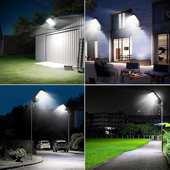 Solar Street Lights Outdoor, 21000LM 6500K Motion Sensor Solar Lights Waterproof, Dusk to Dawn Solar-Powered Flood Lights with Remote, Commercial Area Lighting for Parking Lot Driveway Garage, 2-Pack