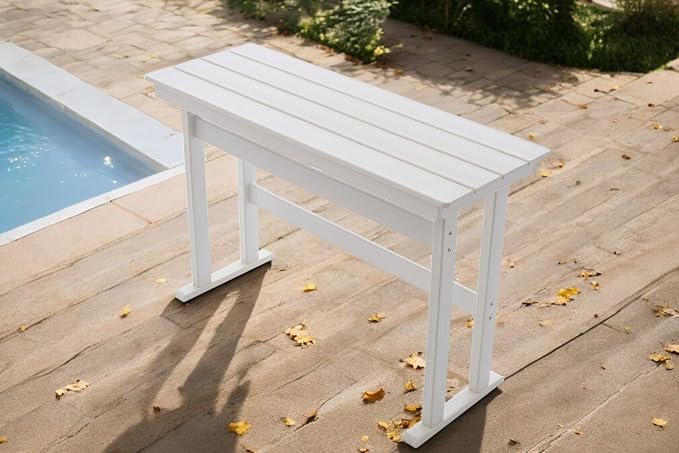 HDPE Outdoor Bar Height Patio Table, 54” All-Weather Outdoor High Top Tall Pub Rectangular Bar Table for Balcony, Backyard, Garden,Lawn (White, Bar Table)