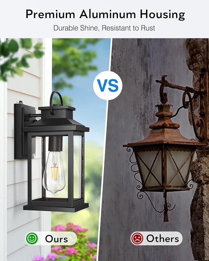 VIANIS Outdoor Wall Lantern, Modern Black Exterior Porch Lights Wall Mount Light Fixture, 100% Aluminum Waterproof Outside Lights for House, Dusk to Dawn Outdoor Sconce Lights for Garage, Patio 2-Pack | Smart Sensor, Aluminum, Modern Outdoor Sconce Lig...