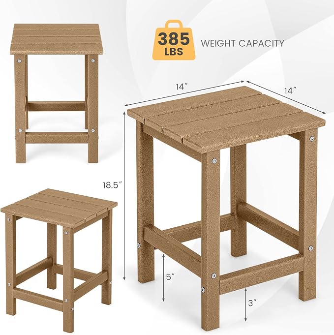 Tangkula Square Outdoor Side Table, Weather Resistant HDPE Adirondack Table, Outdoor Chairside End Tables for Lawn Garden Balcony, Easy Assembly, Patio Side Table, 14 x 14 x 18.5 Inch (2, Brown)