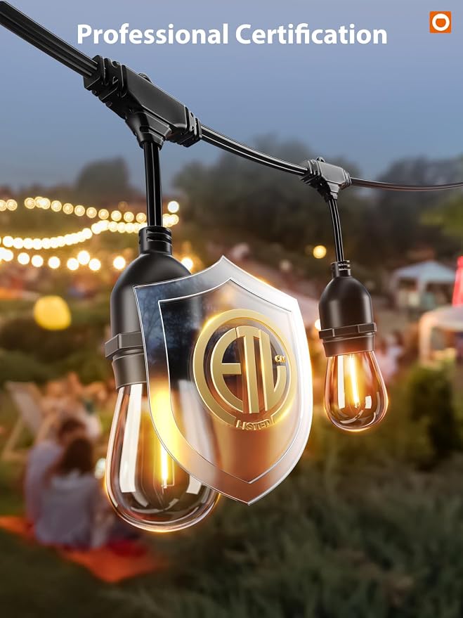 addlon LED Outdoor String Lights 48FT with Timer Edison Vintage Bulbs ETL | Commercial Grade Strand with Shatterproof Bulbs, Decorative Hanging Lights for Patio Backyard Garden Cafe Bistro Deck