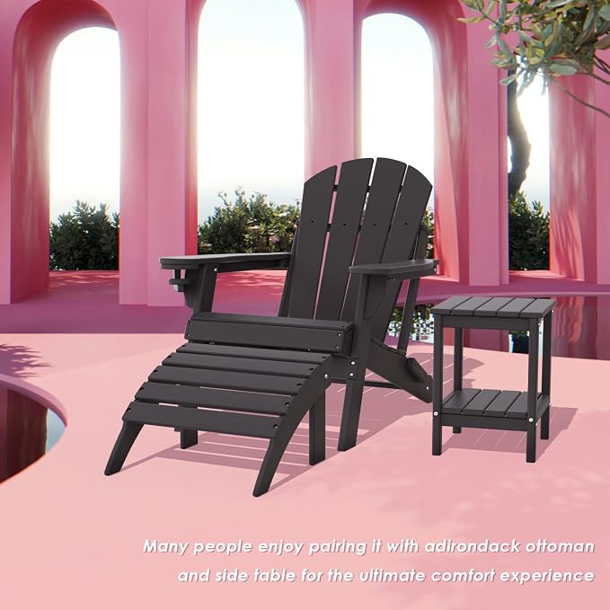 IVY&LANE Adirondack Outdoor Side Tables Set of 2 | HDPE Plastic | Patio End Table with Storage | 2-Shelf | Weather Resistant | Black | 14 x 13 Inches | for Outside Porch Backyard Indoor