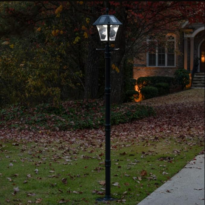 Gama Sonic Black Outdoor Solar Baytown II EZ Anchor Lamp Post, Bright White LED with EZ Anchor