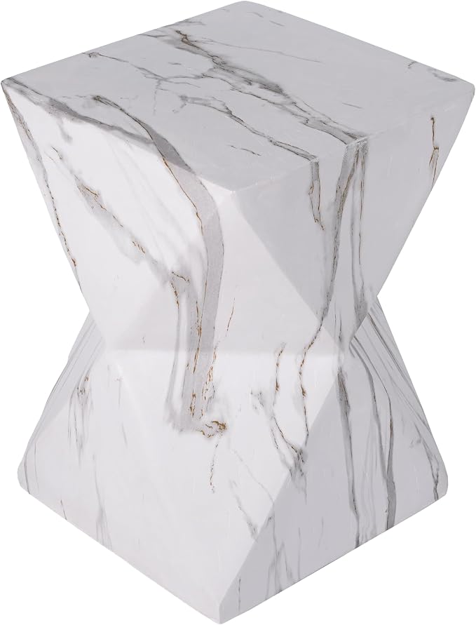Christopher Knight Home 18.5 Inch Modern Geometric MGO Side Table Hourglass Accent End Table Faux Marble Look Indoor Outdoor Patio Living Room Bedroom