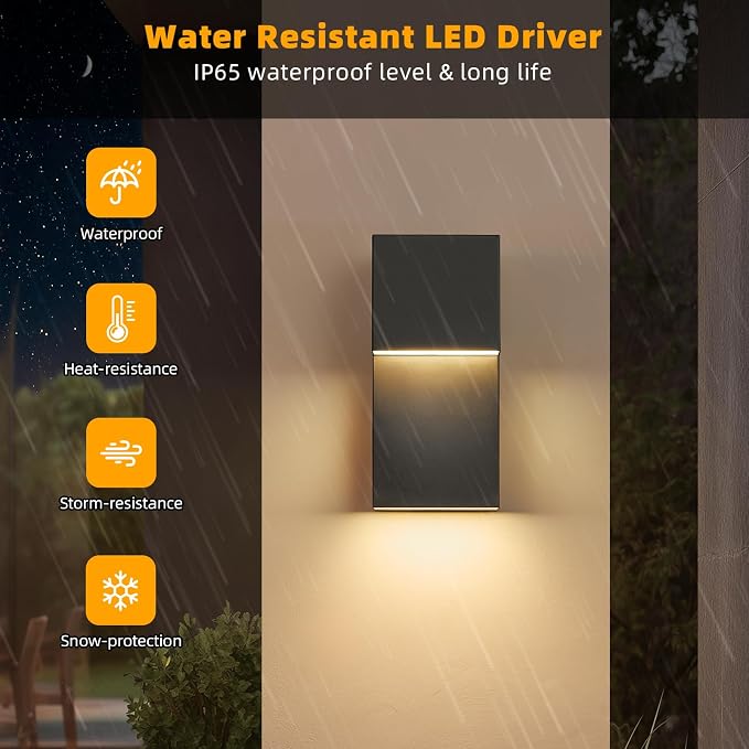 11.8'' LED Outdoor Wall Light, Black Exterior Lighting Fixture,2 Pack | Hardwired, Warm White 3000K, Modern Outside Porch Lights Fixtures, Built-in LED Indoor Outdoor Sconce for House Garage Patio