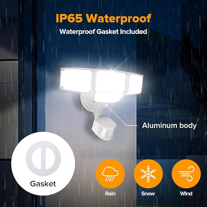 LUTEC 80W 9000LM LED Security Lights Motion Sensor Outdoor Lights, 4 Head LED Flood Lights Outdoor 5000K Daylight, IP65 Waterproof, Motion Detected Lights for Outside, Garage, Yard (White) - 2 Pack