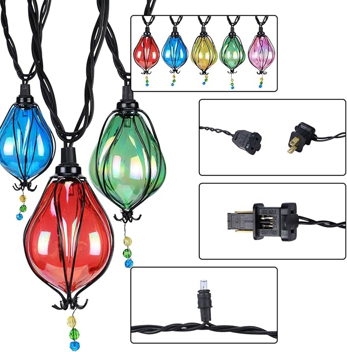 Vigdur Outdoor String Lights, 10FT Multicolor Patio String Lights Plug-in | 10 Plastic Colored Bulbs, UL Listed, 10 Strands Connectable, Outdoor Hanging Lights for Porch Garden Wedding Party Decor