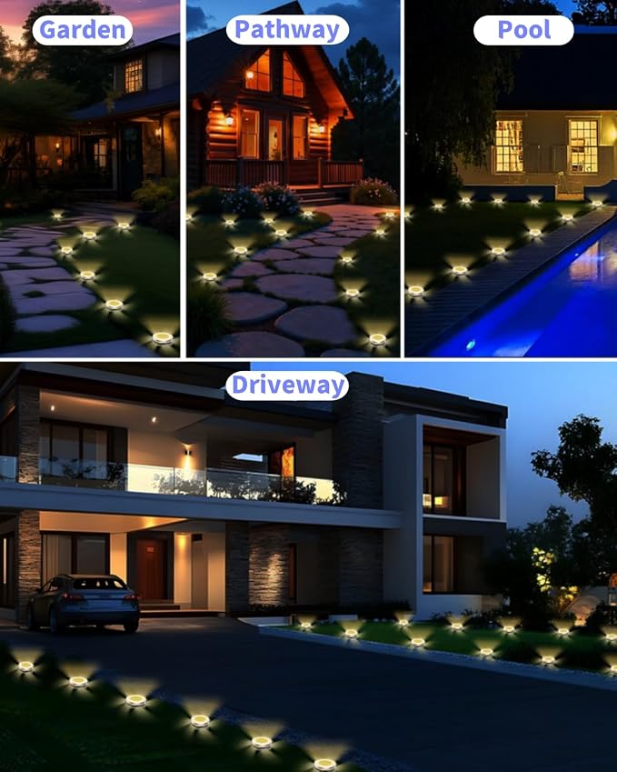 SenLuKit Solar Ground Lights Outdoor 18 Pack Waterproof, Upgraded Solar Garden Lights with 4 Side Light, Stainless Steel Solar Powered Disc Landscape Light for Walkway Lawn Yard Patio Deck-Warm White