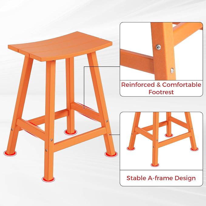 Costaelm Outdoor Bar Table, 37" Counter Height Round Patio Cocktail Bar Table, Patio Bar Table 3-Pieces Set Bistro Dining Table Pub Table for Deck, Backyard, Garden, Orange