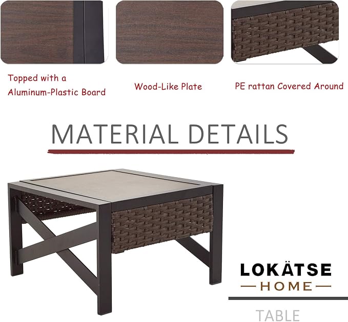 LOKATSE HOME Outdoor Metal Patio Bistro Coffee End X Shaped Steel Legs, Wicker Rattan Around, Side Table, Brown
