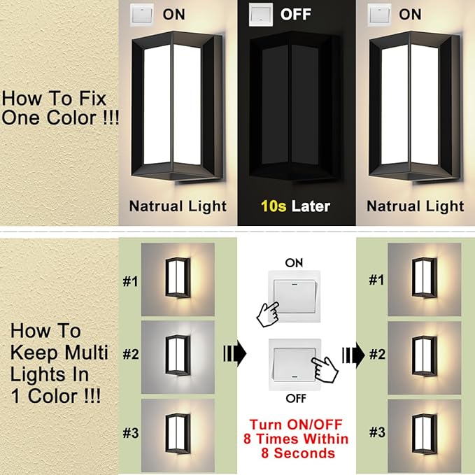 Outdoor Wall Lights,2Packs Exterior Light Fixture,LED Wall Sconce 3-Color-Changeable Wall Mounted Lamps,Matte Black Porch&Patio Light Outdoor,IP65 Waterproof for Hallway Stairs Gardens