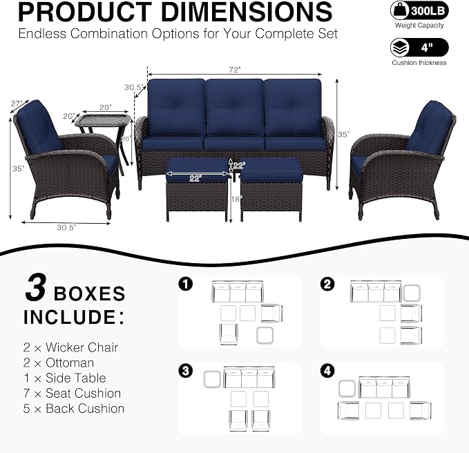 Joyside Wicker Patio Furniture Set, 6 Piece Outdoor Furniture Set with Thickened Cushions, High Back, Deep Seating, Wide Armrest, Rattan Outdoor Chairs for Porch, Deck