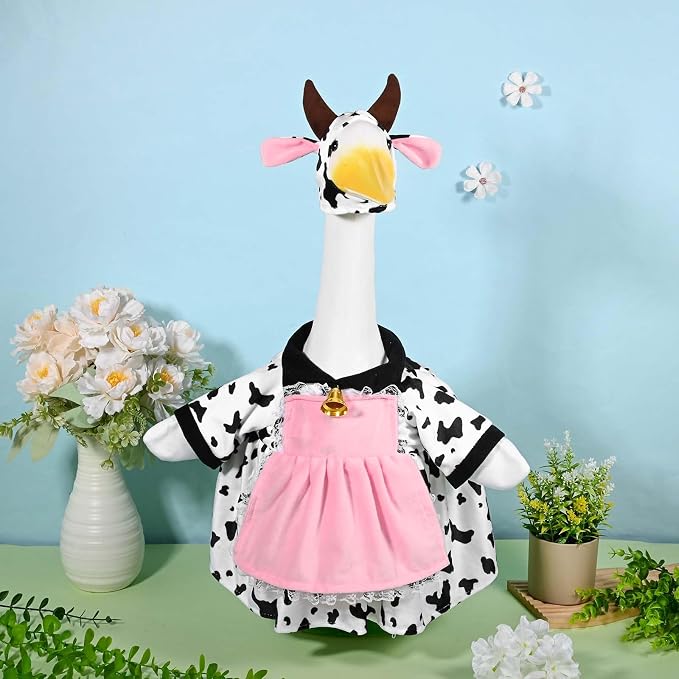 Honic Cow Porch Goose Outfits for 23" High Cement or Plastic Goose for Spring Outdoor Garden Yard Patio Lawn Statue Spring Decor (Pink Dress)