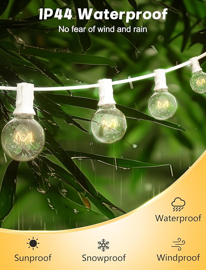 SUNSGNE 25FT Globe String Lights, G40 White Outdoor String Lights with 27 Clear Edison Bulbs(2 Spare) for Patio Balcony Decoration - White Wire