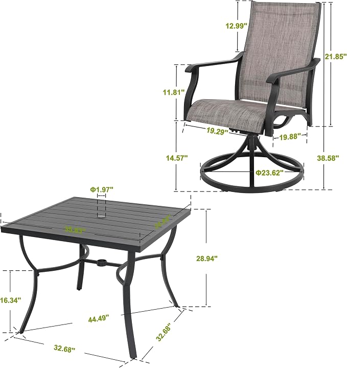 NUU GARDEN 5 Piece Outdoor Dining Set, Aluminum Patio Dining Set Include Weather-Resistant Table with 1.97" Umbrella Hole and 4 Textilene Swivel Chairs, for Garden,Backyard, Brown and Black