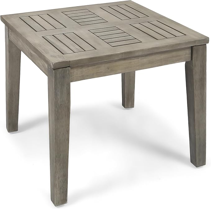 Outdoor Acacia Wood Side Table, 20x20 Inch Low Profile Patio End Table, Transitional Design for Porch, Deck, Poolside & Garden, 300 lbs Weight Capacity, Weather-Resistant - Natural
