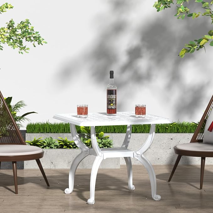 21" Patio Bistro Table, Cast Aluminum Table, Outdoor Table for Garden/Yard/Pool/Porch, White
