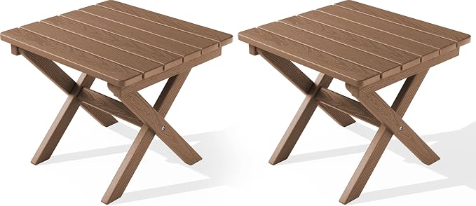 SERWALL Folding Outdoor Side Table Set of 2, Portable Adirondack Side Table, Brown