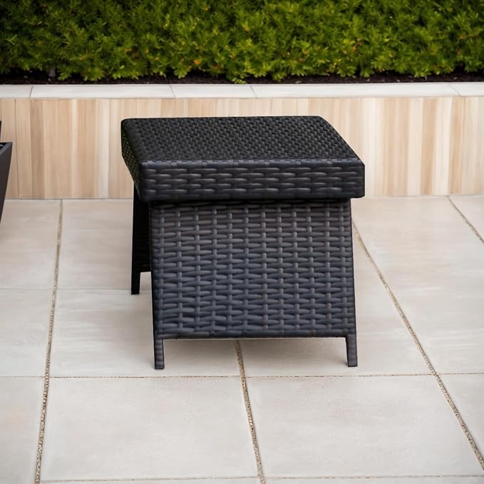 Outdoor PE Wicker Patio Coffee Table, Classic Hand-Woven Rattan Side Table Waterproof for Garden Porch Backyard, 23" D x 16" W x 16" H Mixed Brown