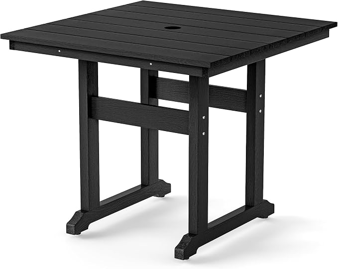 Square Outdoor Dining Tables for 4, HDPE Weather Resistant Patio Dining Table, 35" Outdoor Tables with 1.96" Umbrella Hole for Patio, Balcony, Backyard, Black
