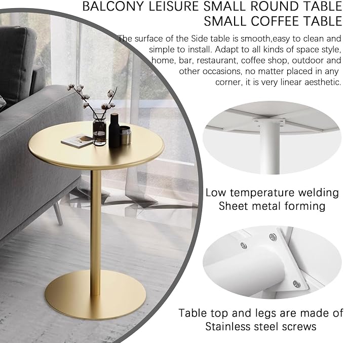 Modern Round Bar Table - Sturdy Metal Base, High Top Pub Table for Kitchen, Outdoor Bistro, Cocktail & Leisure Coffee - 40x40x50cm Home Decor