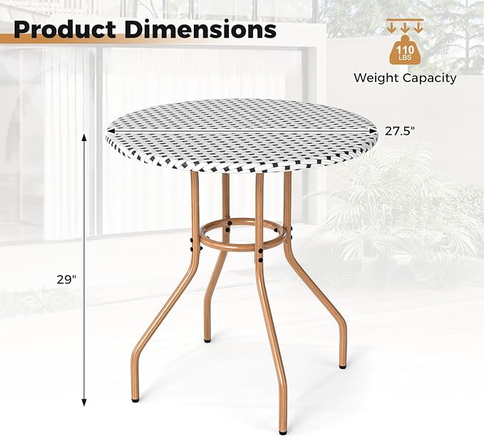 Tangkula 27.5" Outdoor Round Dining Table, Patio Small Heavy Duty Bistro Cafe Table with Metal Frame and Adjustable Foot Pads, Outdoor Side Table for Garden, Balcony and Courtyard