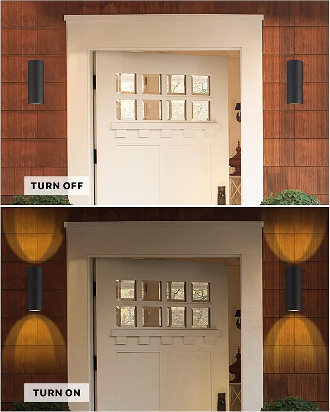 Ken & Ricky Cylinder Outdoor Wall Sconce Lights,Up and Down, Black, 1 Pack | Aluminum Waterproof Outdoor Wall light,No Glare,Exterior Lighting Fixtures,E26 Base，For Porch House Garage Front Door Patio