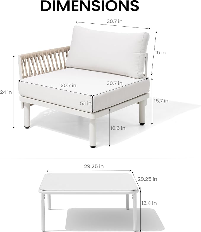 7-Piece Aluminum Modern Outdoor Sectional Sofa with Coffee Table - Weather-Resistant 31" Deep Seating Patio Conversation Set, 5.1" Thick Removable Cushions for Deck, Porch & Backyard, Beige