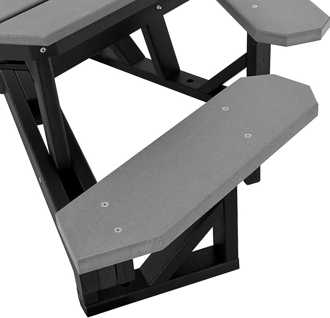 Global Industrial Outdoor 46" Hexagonal ADA Accessible Picnic Table with 3 Attached Benches, Recycled Plastic Construction, 1600 Lbs Weight Capacity, Gray