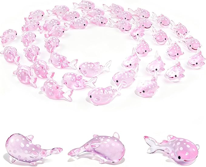 40Pcs Pink Whale Shark Resin Statue, Mini Sharks for Terrarium Decor, Garden Landscapes, Moss Scenes, Desk Miniatures, Whale Shark Decor Resin Art, Miniature Animal Figure Collectible