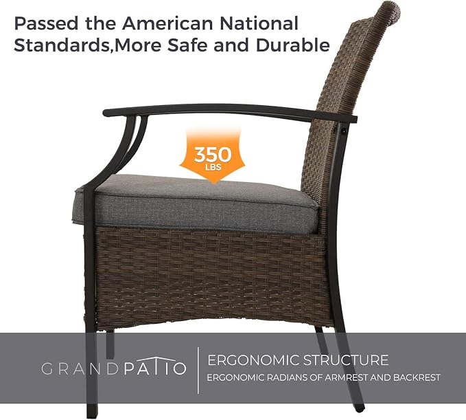 Grand patio 5-Piece Outdoor Furniture Sets Wicker Outdoor Patio Chairs with Olefin Cushions Ottomans and Coffee Table for Balcony Backyard Garden Poolside- Gray