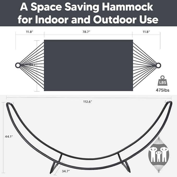 SUNCREAT Hammocks for Outside with Stand, Porch Hammock and Stand, 475 lbs Capacity, Patent Pending, Dark Gray