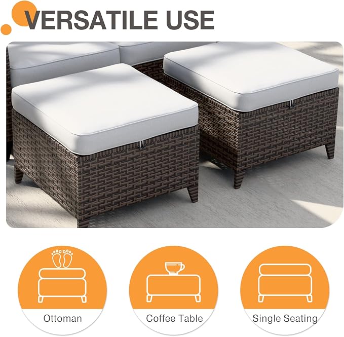 COOS BAY Harbor Retreat 6 Piece Outdoor Furniture Set, Patio Conversation Set with Swivel Rocking Chairs, 2 Seat Loveseat, Side Table and Ottomans, Wicker Furniture, Brown/Beige