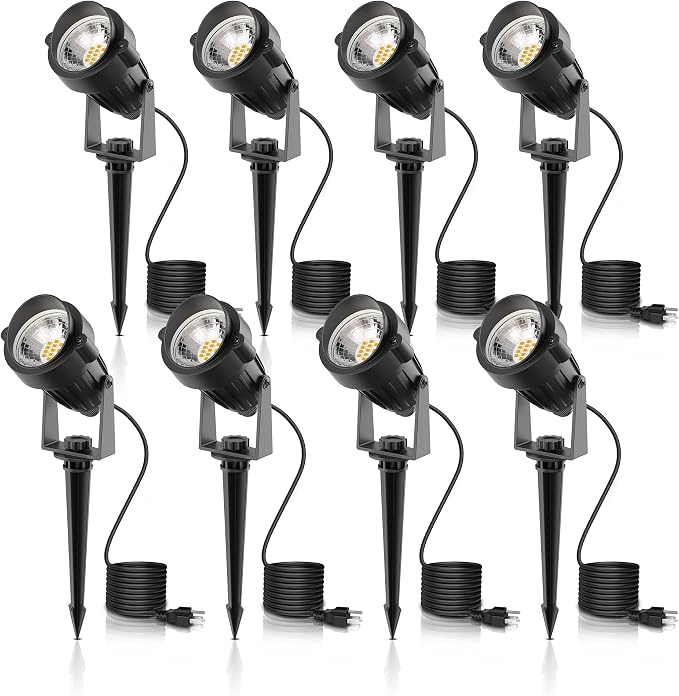 L LOHAS LED 5W Dusk to Dawn Outdoor Spotlight 3000K Landscape Light 8 Pack | Dusk to Dawn Outdoor Spotlights with Warm White Light, Landscape Lighting for Yard, Garden, House and Pathway Areas