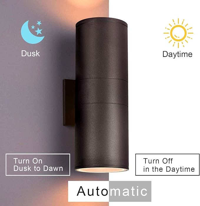 Exterior Lighting Fixtures, Dusk to Dawn Outdoor Wall Sconce | Bronze Cylinder Up Down Lighting for House Garage Front Porch, Aluminum Anti-Rust 12in with E26 Base,Warm White, ETL Listed